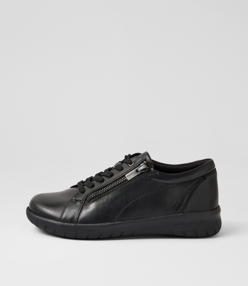 Allsorts Xw Black Leather Lace Up Flats by Ziera