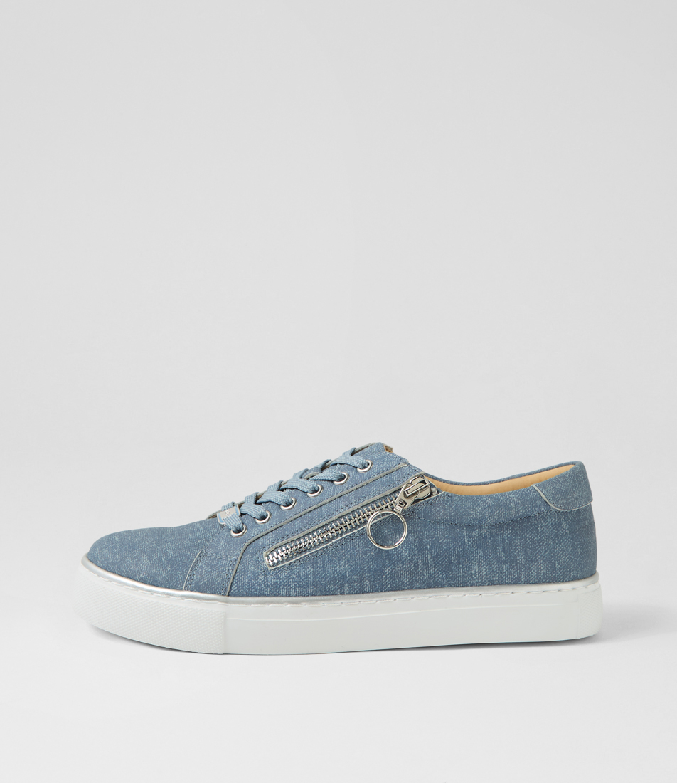 Shovo Xf Blue Distress Denim Leather Sneakers by Ziera