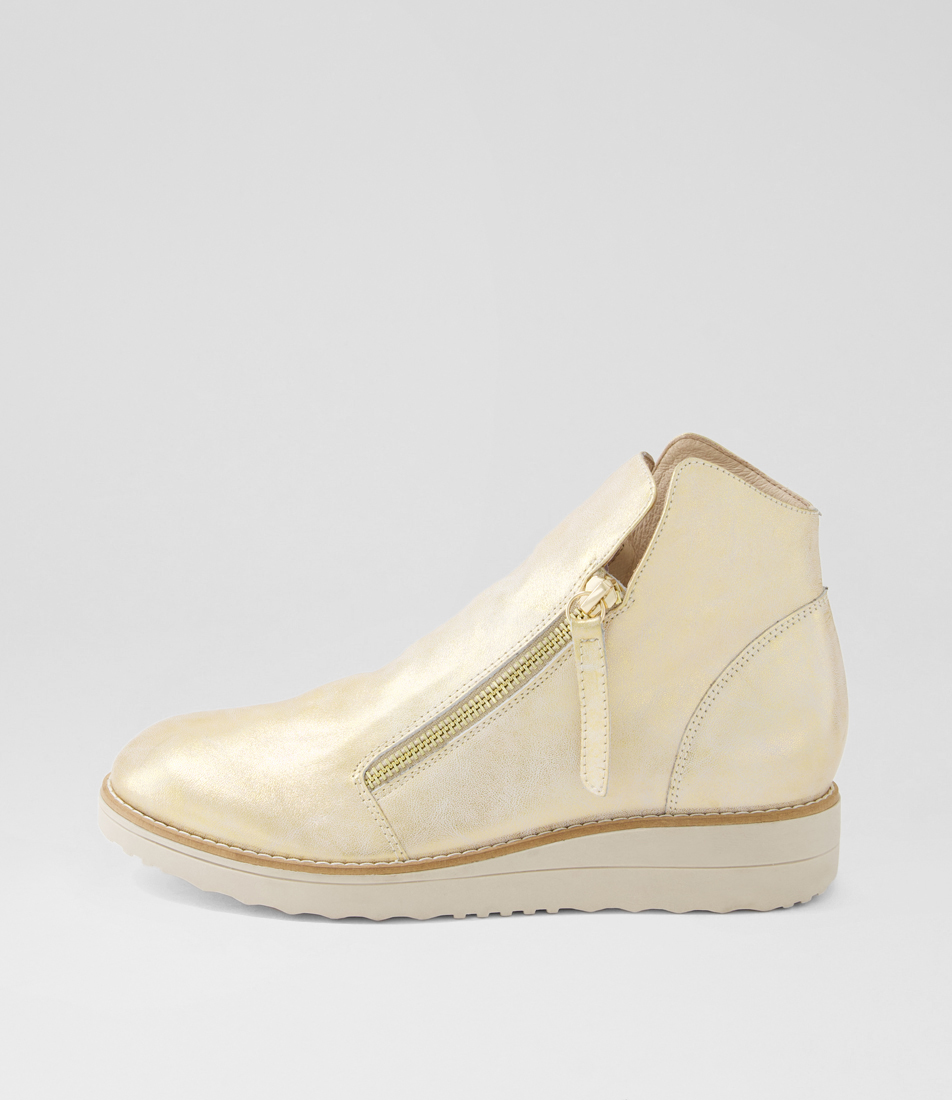 Ohmy Beige Gold Smudge Leather Ankle Boots