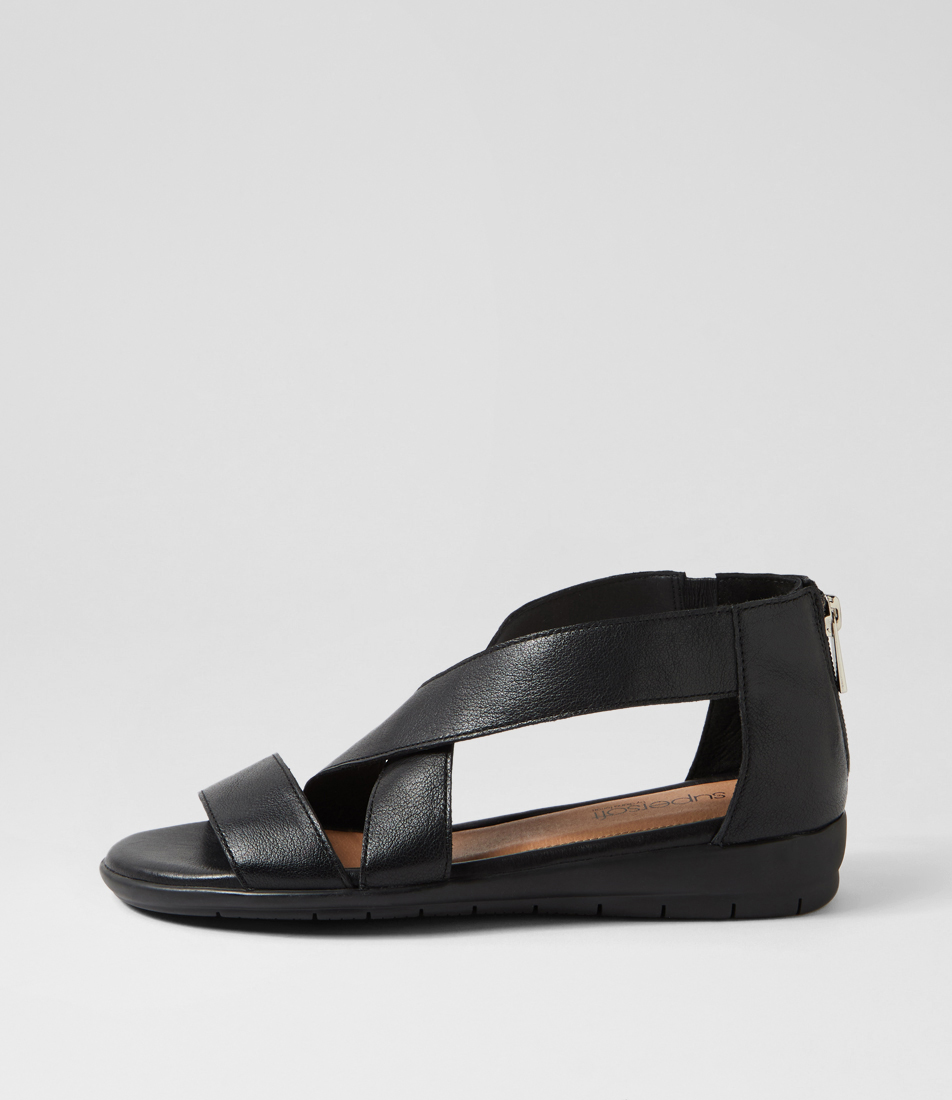 floras black leather sandals
