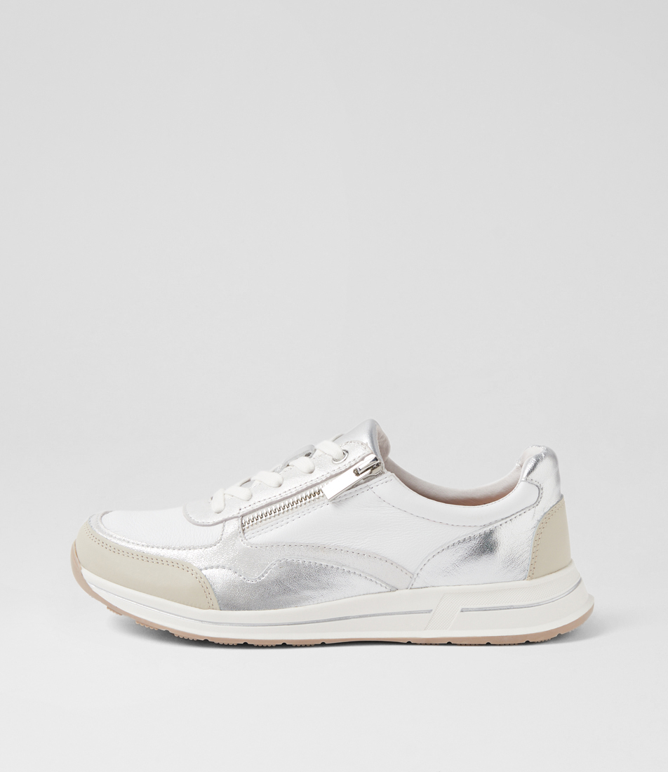 Lillyz Silver Font White Leather Sneakers by Supersoft