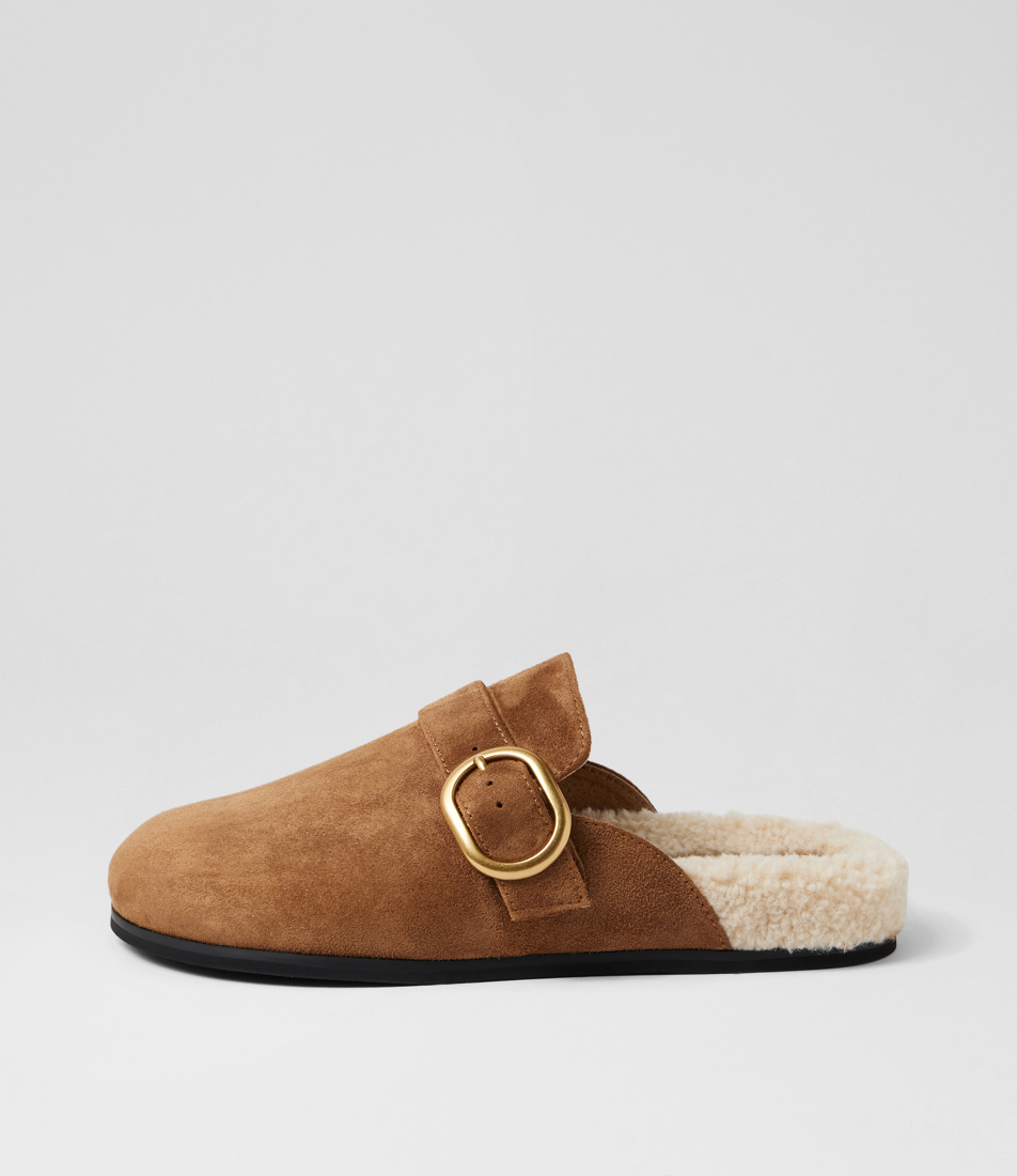 Viola Biscuit Cream Suede Faux Fur Mules by Mollini
