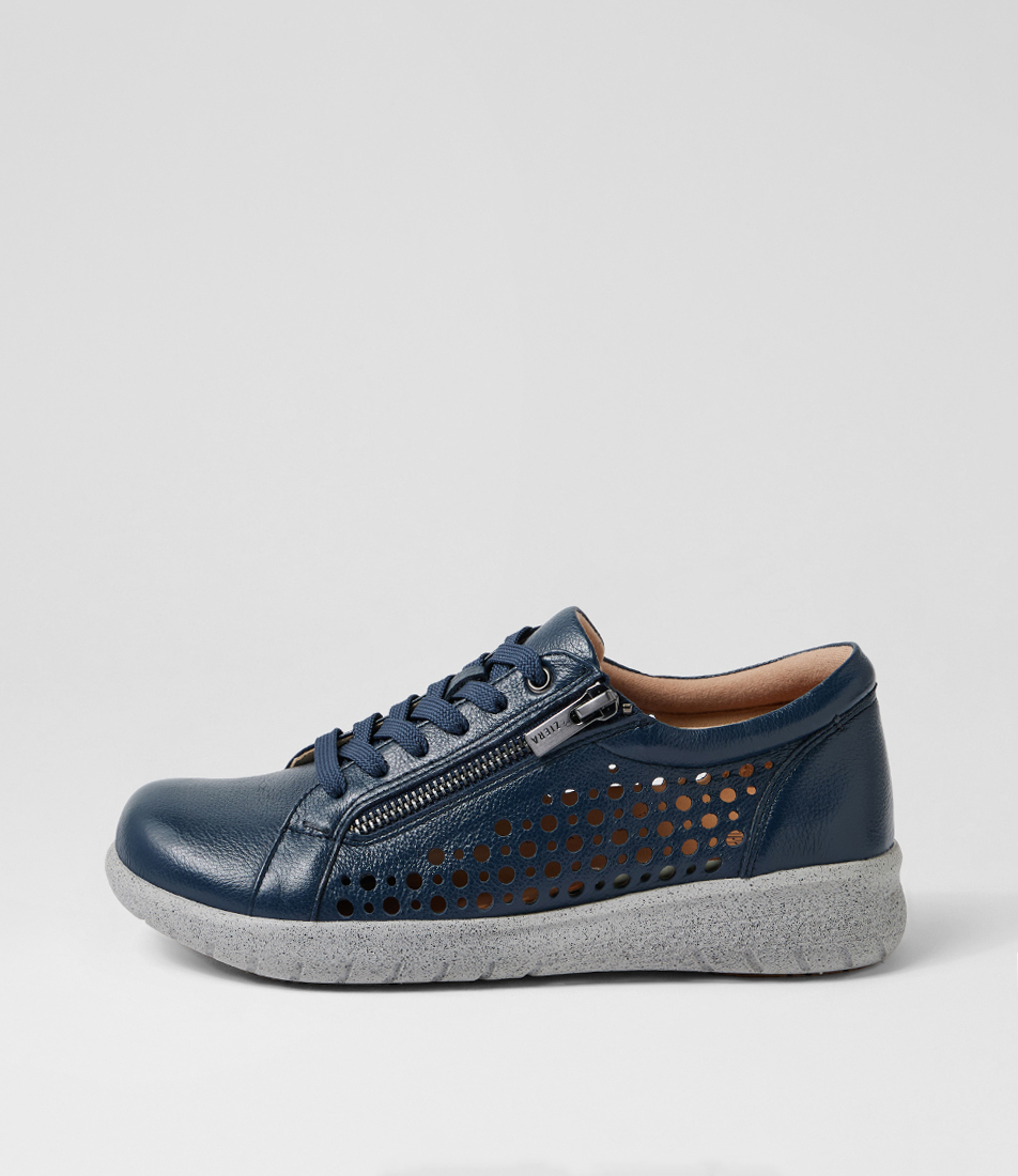 Allsorts Xw Navy Swirl Multi Leather Lace Up Flats by Ziera