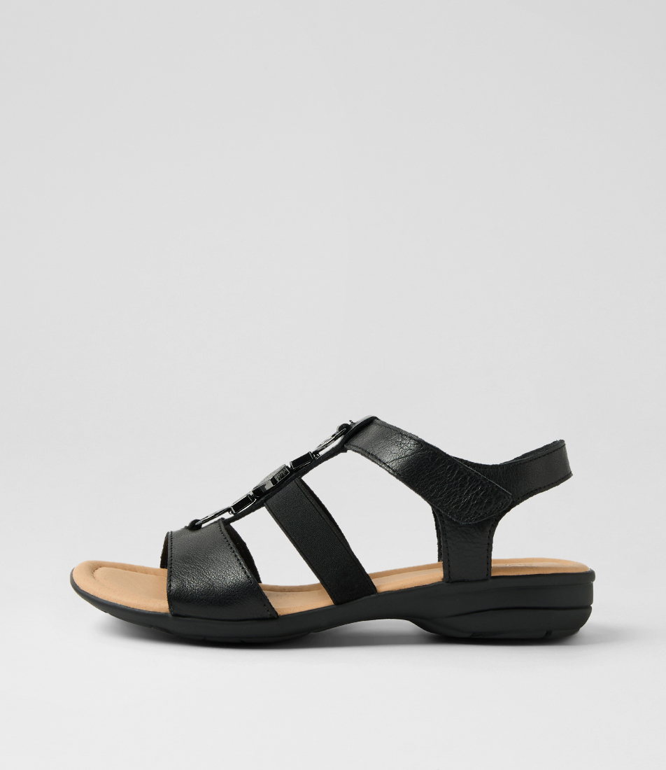 Ladies black leather sandals shop